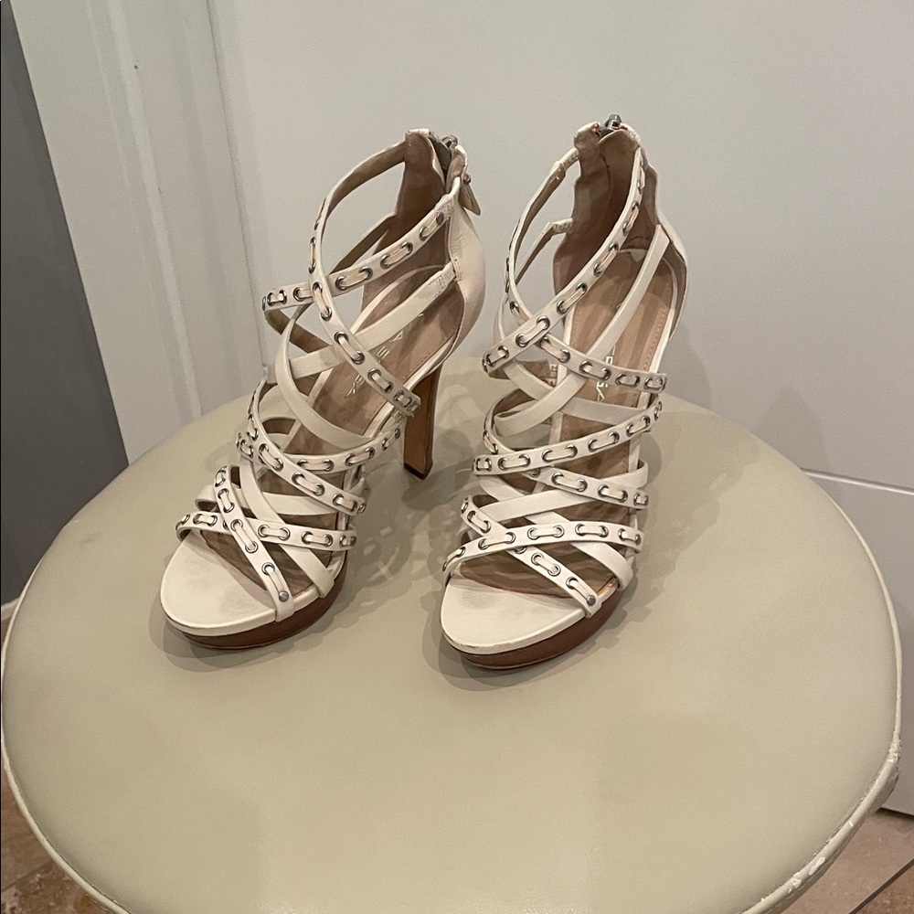 Via Spiga Cream Strappy Studded High Heel Sandals